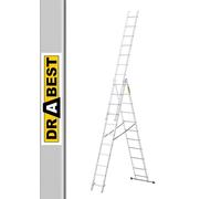 DRABEST Basic Home Aluminium Ladder 3-Element - Step Ladder 3x11 Step - Lightweight Aluminium Step Ladder - Foldable Ladder for Home - Capacity 150 Kg - 46x299x18cm