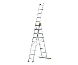 DRABEST - MAX Professional Aluminium Folding Ladder - 3 x 9 Steps - 5,3 m - Industrial - up to150 kg - 3 Section - For Building Industry - Multi-purpose - Extendable - Adjustable - Stairs Ladder