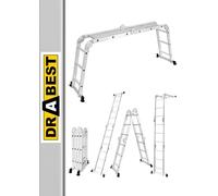 DRABEST Multifunction Folding Aluminum Ladder 4x3 + PODEST - Maximum Load 125 kg - Aluminium - Stable and durable construction - 0.33 x 0.9 x 0.25 m