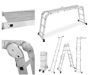 DRABEST Multifunction Folding Aluminum Ladder 4x3 + PODEST - Maximum Load 125 kg - Aluminium - Stable and durable construction - 0.33 x 0.9 x 0.25 m