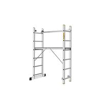 DRABEST PRO 3-in-1 Aluminium Ladder - Scaffolding, Folding Ladder, Multi-Purpose Ladder with Work Platform and Bucket Hook - Height Adjustable, Foldable - Aluminium Ladder for Construction, Garden,