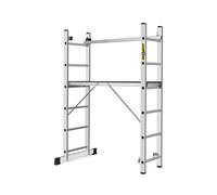 DRABEST PRO 3-in-1 Aluminium Ladder - Scaffolding, Folding Ladder, Multi-Purpose Ladder with Work Platform and Bucket Hook - Height Adjustable, Foldable - Aluminium Ladder for Construction, Garden,
