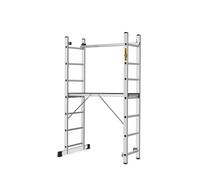 DRABEST Pro 3-in-1 Aluminium Ladder - Scaffolding Folding Ladder with Work Platform and Bucket Hook - Adjustable Height, Foldable - 2 x 7 Steps