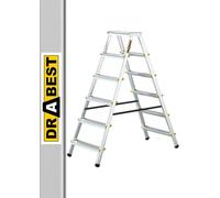 DRABEST Folding Step Ladder with 6 Steps on Both Sides Ladder up to 150 kg Load Capacity TÜV Certified Household Ladder