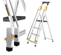 Drabest PRO SERIES LADDERS 4-Step Aluminum Household Ladder with Handrails 150 KG - - Aluminum Step Ladder - Ladders Multi Purpose - Folding Foldable Step Ladder - Aluminium Ladders - 43 x 147 x 12 cm
