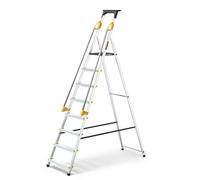 DRABEST PRO SERIES 8 Step Ladder Folding - Aluminum Folding Ladder - Lader with Safety Handrails & Work Platform - Stepladders 8 tread - Capacity 150 KG - Multi-Purpose Ladders - 52x239x12cm