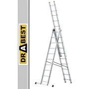DRABEST PRO SERIES LADDERS 3 x 10 Aluminum Foldable Ladder, Press-Formed Multi-Purpose Three-Section - Load Capacity 150 KG - Aluminum Step Ladder - Folding Step - 45 x 539 x 18 cm