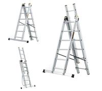 DRABEST PRO SERIES LADDERS 3 x 6 Aluminum Foldable Ladder, Press-Formed Multi-Purpose Three-Section - Load Capacity 150 KG - Aluminum Step Ladder - Folding Step - 45 x 345 x 16 cm