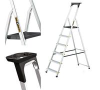 Drabest PRO SERIES LADDERS Aluminum Step ladder 6-Step Household Ladder 150 KG Aluminum Step Ladder with Non-Slip Feet & Work Ladder Platform Ladders Multi Purpose Comes with Toolshelf 48x191x12 cm