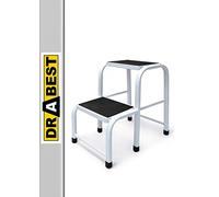 DRABEST Sturdy Steel Small 2 Step Stool - Ladder Stool - Portable Office, Workshop & Kitchen Mini Step Stool - Stable & Safe - Capacity 150kg - 37x50x23cm
