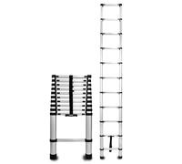 Drabest - Telescopic ladder made of aluminium with mounting hooks - Extendable ladder - Folding ladder - Multipurpose ladder - Multifunctional ladder - 11 steps - Height 4.3 m