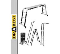 DRABEST Universal ladder articulated folding 4x3 steps + PODEST - Aluminium + steel - Maximum load 125 kg - 0.32 x 0.89 x 0.25 m