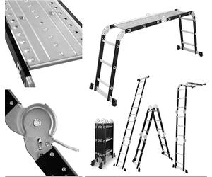 DRABEST Universal ladder articulated folding 4x3 steps + PODEST - Aluminium + steel - Maximum load 125 kg - 0.32 x 0.89 x 0.25 m