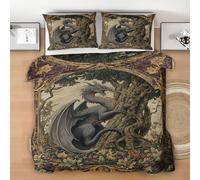 Drache Twin Duvet Cover Set, Medieval Fantasy Printed Bedding Set, Soft Microfibre Reversible Quilt Cover 2 Piece with 1 Pillowcase, Zipper Closure G69bd