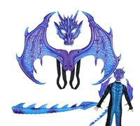Draconic Cosplay Set - Face Cover with Scalled Dragon Wing Tail | Mythical Fiery Drachkin Costume with Wild Claws, Majestic Flame Wings, Royal Headpiece for