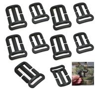 DraCra 10 Pack Tri Glide Slide 1 inch + 3/4" Slider Buckle Quik Attach Sternum Strap Adjuster with Guides Loop for Backpack Tactical Bag Vest Belt Dog Collar Harness Outdoor, Black, 3/4"x3/4" Or,