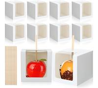 DraCra 10 Set Candy Apple Boxes with Sticks Clear Window 4 Inch Caramel Apple Box Bakery Packaging Boxes for Cake Pops Cupcakes Wedding Favors Baby Shower Stick Treats Fall Festival Halloween Holiday