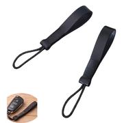 DraCra 2 Pack Fob Lanyard Car Keychain Cowhide Leather Non-metallic Key Strap String Handmade Pendant Chain Loop Ring for Car Keys Bag Case Cover Holder, Black, 15 * 1.3 CM