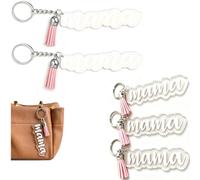 DraCra 5 Pack Mama Keychain Happy Mothers Day Purse Charms with Pink Tassel Pendant Key Ring Key Chain Gift for Mom Grandma Mother's Birthday Car Key Fob Handbag Tote Bag Diaper Bags