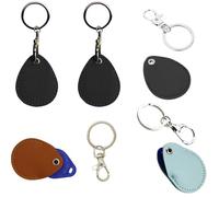 DraCra 5 Pack RFID Key Fob Holder PU Leather Proximity ID Card Key Chain Protector Case Cover with Key Carabiner Clip Keychain Rings Keeper for 125khz RFID Keyfob Token Tag Door Entry Access Control
