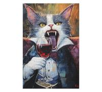 Dracula Cat with Wine Glass Classic Jigsaw Puzzle for Adults, 1000 PCS
