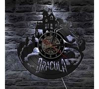 Dracula's Castle Wall Art Wall Clock Halloween Dark Horror Home Decoration Gothic Vampire Bats Vintage Vinyl Record Wall Clock LED lights