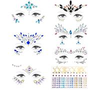 Drado 6 PCS Face Gems Glitter, Festival Face Stickers Set Crystal Stickers with Face Rhinestones, Self-Adhesive Temporary Tattoos for Rave Festival, Party, Music Festival Holiday Party