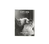 DRAEGER PARIS 1886 - Small Wall Calendar 13 x 18 cm 2026 - Black and White Cats Theme - 12 months - FSC Paper - Detachable Illustrations