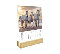 DRAEGER PARIS | Calendar on Stand Horses 2024 | 12 x 16.5 cm | Year 2024 | 7 Languages | Monthly Desk Decoration Calendar | Bamboo Base | FSC® Certified Paper | Vegetable Inks