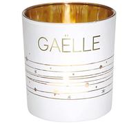 Draeger Paris - Gael Name Tealight Holder in White Glass and Gold, H 8 x L 7.5 cm