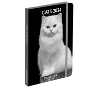 DRAEGER PARIS | Pocket Diary A6 Black and White Cats January-Dec 2024 | 12 Photos | 11.5 x 16 cm | Hard Cover Page Marker | 7 Languages | 1 Week on 2 Pages | FSC® Certified Paper