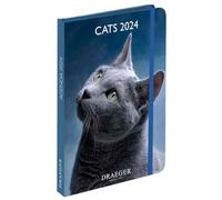 DRAEGER PARIS | Pocket Diary A6 for Cats January-Dec 2024 | 12 Photos | 11.5 x 16 cm | Hard Cover Page Marker | 7 Languages | 1 Week on 2 Pages | FSC® Certified Paper