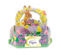 Draeger Paris - Pop Up Greeting Card, 3D Greeting Card with Envelope - "Bonne fête de Pâques" Bunny and Chicks Basket - Size 18 x 11,5 cm