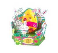 Draeger Paris - Pop Up Greeting Card, 3D Greeting Card with Envelope - "Joyeuses Pâques" Egg and Rabbits - Size 18 x 11,5 cm