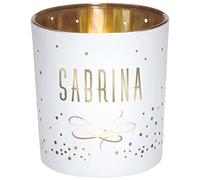 Draeger Paris Sabrina Tealight Holder with White and Gold Glass, H8 x L7.5 cm