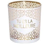 Draeger Paris Tea Light Holder Tu es la Meilleure Glass White and Gold H 8 x L 7.5 cm