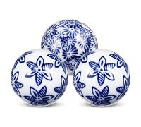 DRAFIDEEP 3pcs Ceramic Decor Balls for Blue and White Vase, Floating Decorative Porcelain Orb with Delicate Pattern, Easy to Clean Ceramics for Bird Bath Pool or Fish Tank Random Style