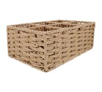 DRAFIDEEP Beige Wicker Cutlery Basket with Multi-grids, Large Capacity Classify Storage Box for Hair Clips and Coins, Hand-woven Basket for Office and Home Organizer