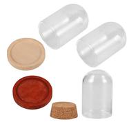 DRAFIDEEP Glass Dome Display Cloche for Fresh Moss Micro-landscape Plants and Embellishment Decorative Display Case with Wooden Base 3 Sets Mini Bell Jar Reusable and Sturdy for Office