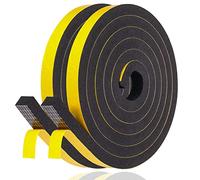 Draft Excluder Foam Seal Tape, 12mm(W) x 10mm(T) High Density Adhesive Foam Weather Strip Seal for Window and Door, 2 Rolls, Total 4M Long Black