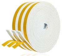 Draft Excluder Foam Seal Tape, 12mm(W) x 3mm(T) High Density Adhesive Foam Weather Strip Seal for Window and Door, 3 Rolls, Total 15M Long White
