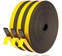 Draft Excluder Foam Seal Tape, 12mm(W) x 3mm(T) High Density Adhesive Foam Weather Strip Seal for Window and Door, 3 Rolls, Total 15M Long Black
