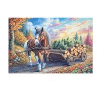 Draft Horse Pulls Timber Cart 1000 Pcs Jigsaw Puzzles Puzzles for Adults Teens Fun Family Game Team Building Stress Reducing Autumn Durable Cardboard 1000 PCS