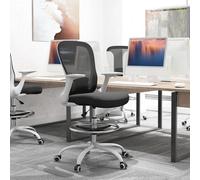 HOMCOM Mesh Draughtsman Chair, Ergonomic Drafting Chair, Black White - Black and White