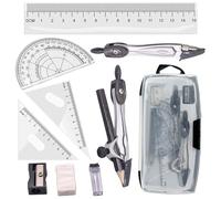 Drafting Geometry Compasses 10pcs School Maths Full Set Protractor Rulers for Students Maths and Home Schooling in Carry Case protractor