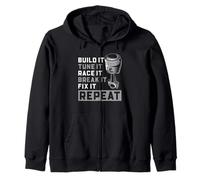 Drag Racing Mechanic Build Tune Race Break Fix Repeat Humor Zip Hoodie