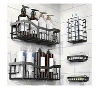 Dragodirect 5-Piece Rustproof Shower Caddy Set with No-Drill Bathroom Organisation System - One Size - Steel - Black