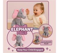 Dragodirect Interactive Musical Elephant Plush 30cm Peek-A-Boo Stuffed Toy for Kids - One Size - Pink & Grey - 3+