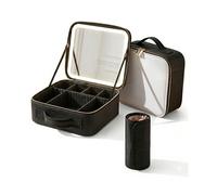 Dragodirect Large Travel Makeup Organizer with LED Mirror, 3 Color Lighting Modes, Waterproof Vegan Leather Cosmetic Case with Adjustable Dividers & Portable Toiletry Bag for Suitcase (White)