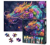 Dragon 1000 Piece Puzzle for Adults, Oriental Loong Whose Body is Covered with Colorful Flowers Jigsaw Puzzles 1000 Pieces, Impossible Challenges, 19.5 x 27.5 Inch